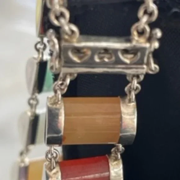 Vintage 1980" bracelet-Sterling silver and Jade gem stones - Picture 8 of 8